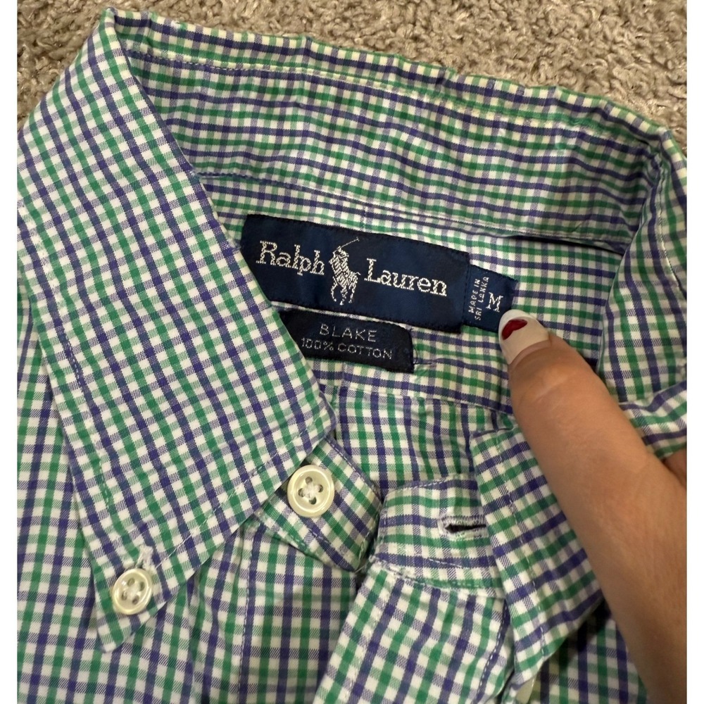 Ralph Lauren Mens Blake Button Down Shirt Green Gingham Short Sleeve Preppy M - Picture 3 of 6